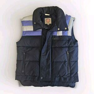 VTG Down Puffer Vest Men's Medium Blue Color Block Pockets Mountain Goat